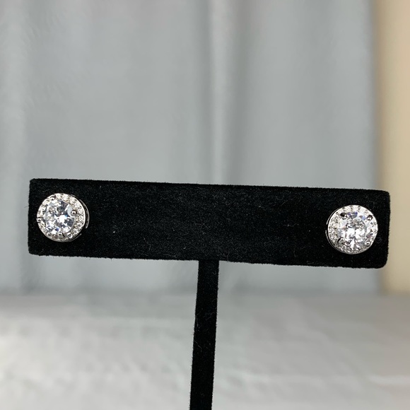 Silver Plated Round CZ Stud Earrings - Picture 2 of 4